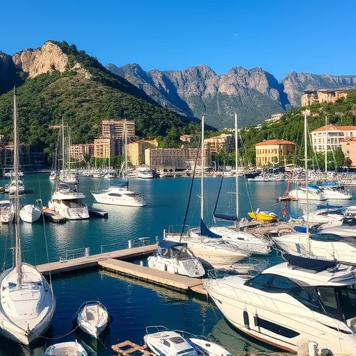 Port d'Andratx's harbor with luxury yachts, and surrounded by mountains.