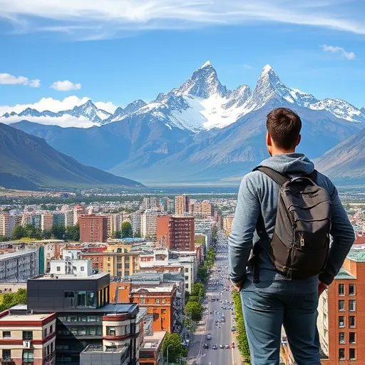 A traveler stands overlooking the majestic Torres del Paine mountains in Patagonia