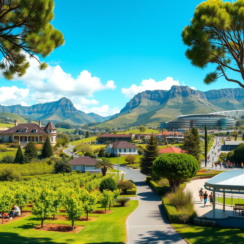 An everyday scene showing Constantia vineyards, Newlands forest, Sea Point promenade, and Green Point park