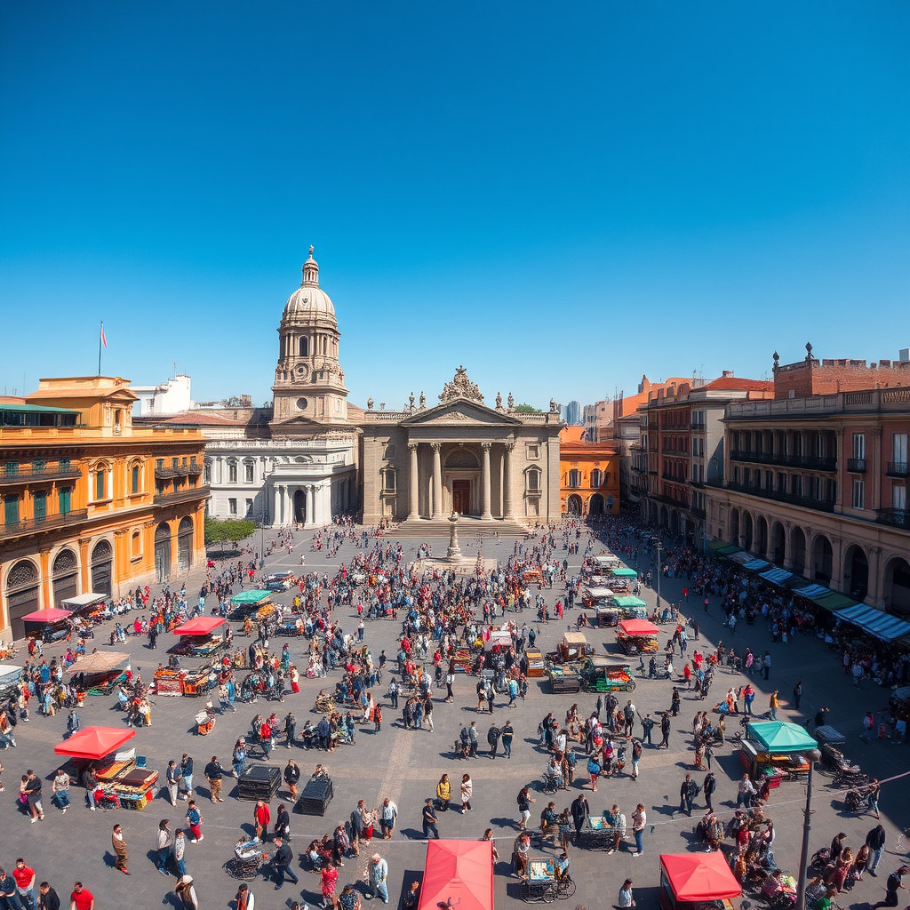 Aerial view of Mexico City's Zócalo square with the Metropolitan Cathedral and National Palace