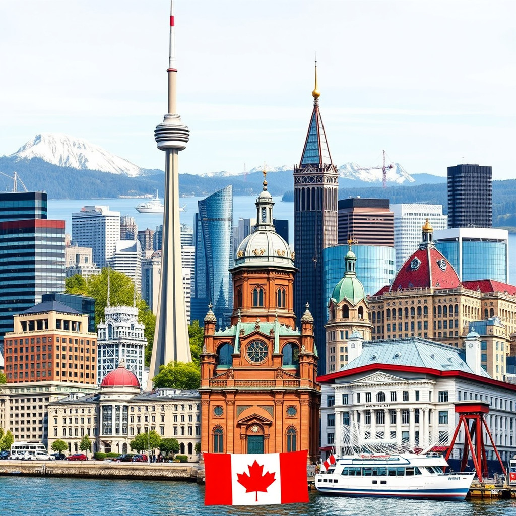 Canada scene with its multicultural vibe and symbolic buildings such as CN Tower.