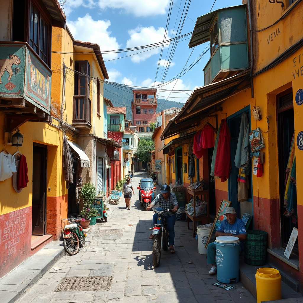 Scene of Venezuela with colorful houses, showing people live in there