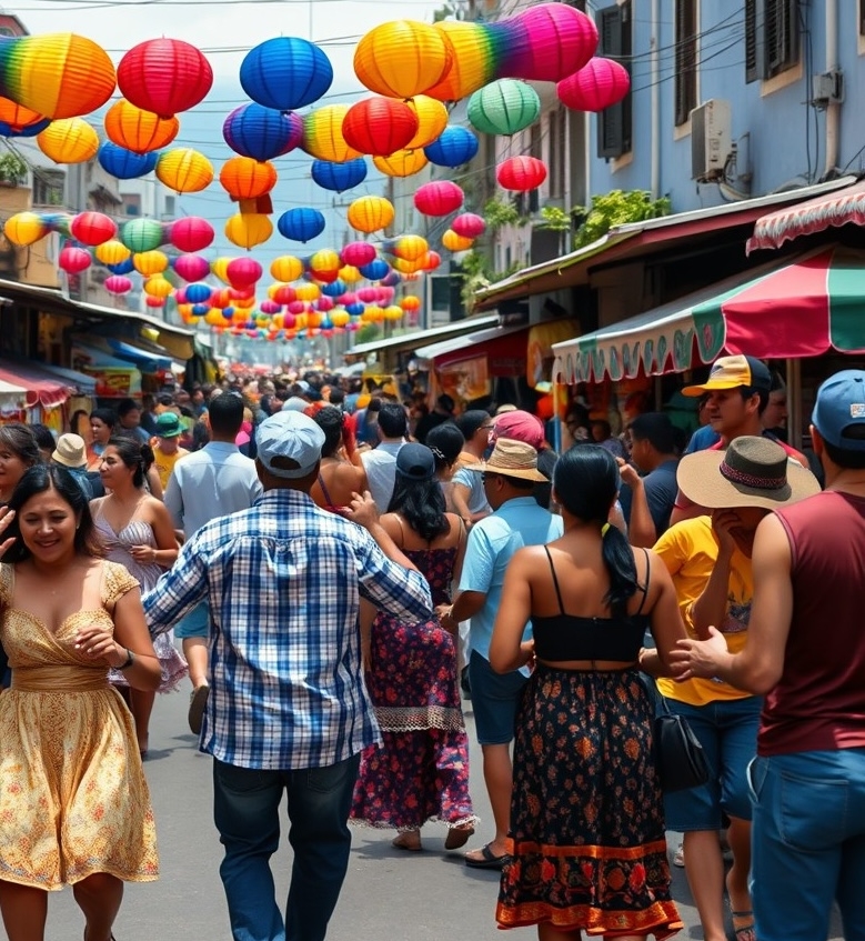 Venezuelan street festival with dancing, music, and vibrant community atmosphere