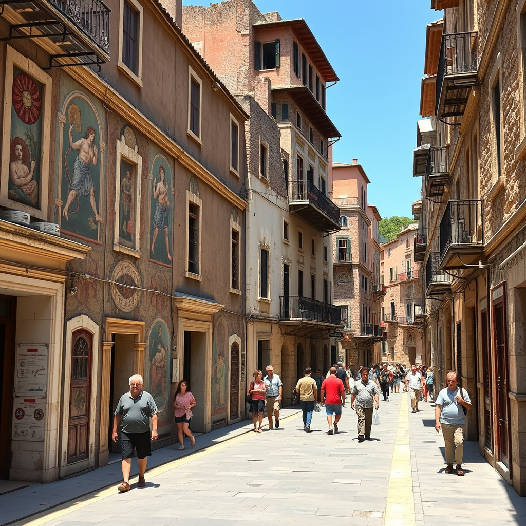 Well-preserved ancient street in Herculaneum with Roman buildings and mosaics