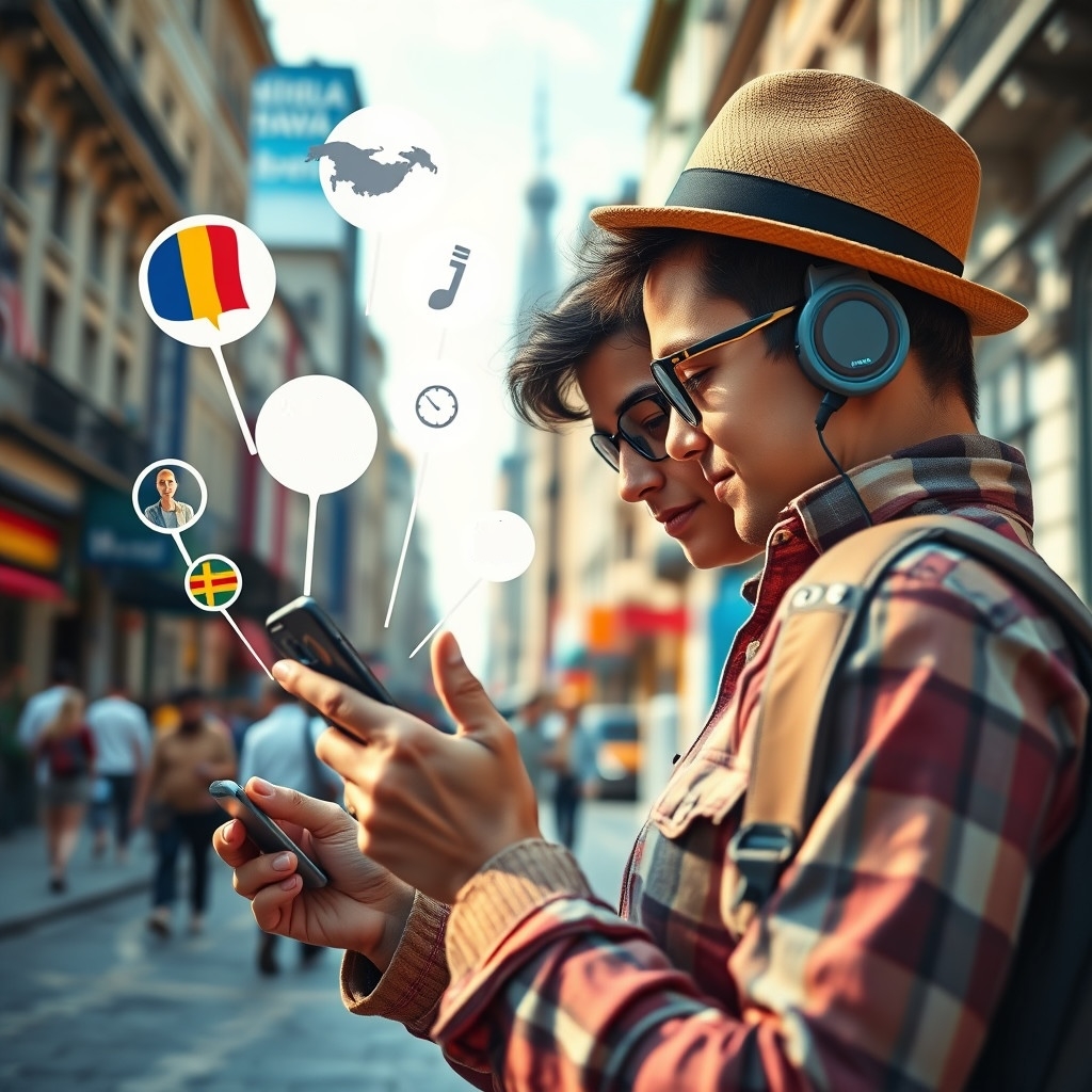 Traveler using smartphone overseas with international mobile plan, symbolizing connectivity abroad