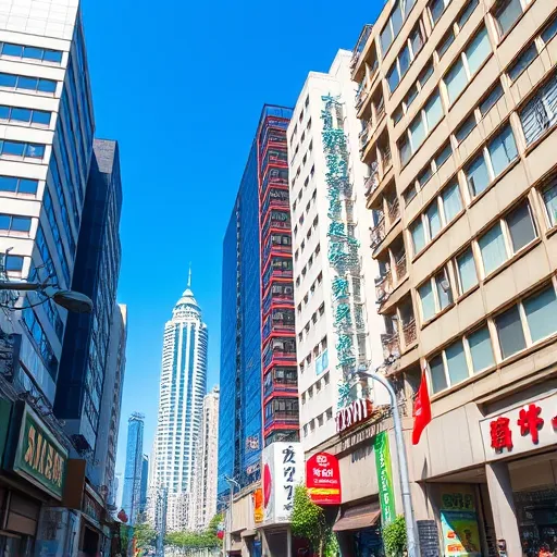 A scene of Taipei with city skylines and highlights the clear blue sky without air pollution